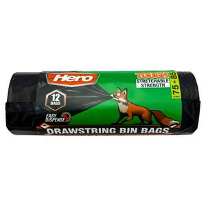 Hero Drawstring Bin Bags x12 75-85L Sainsbury's