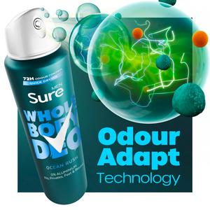 Sure Men Ocean Rush Whole Body Deodorant Spray 72h Odour Control 150ml - gallery image 3