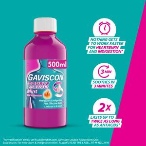 Gaviscon Double Action Heartburn & Indigestion Liquid Mint 500ml - gallery image 2