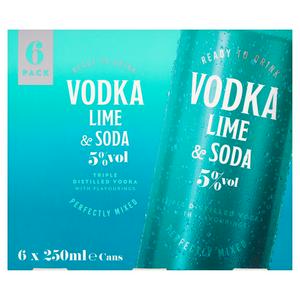 Sainsbury's Lime & Soda Vodka 6 x 250ml