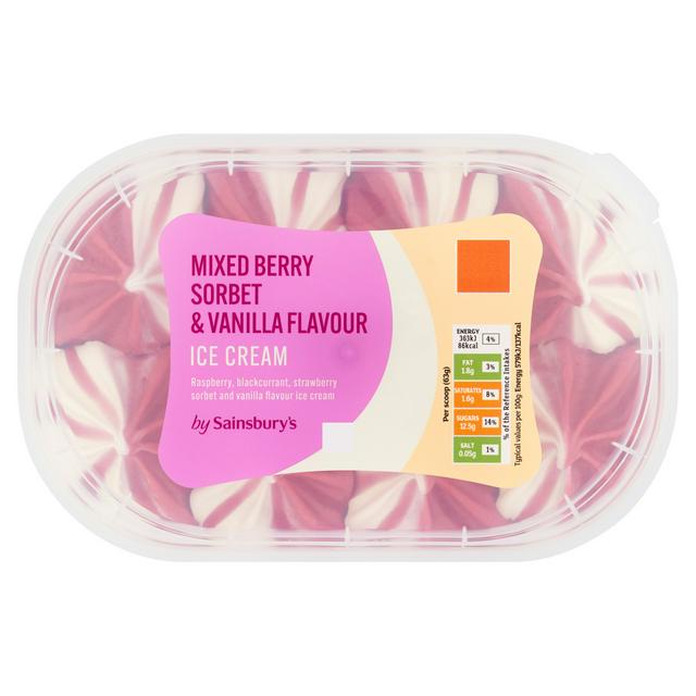 Sainsbury's Mixed Berry Sorbet & Vanilla Flavour Ice Cream 900ml - gallery image 1