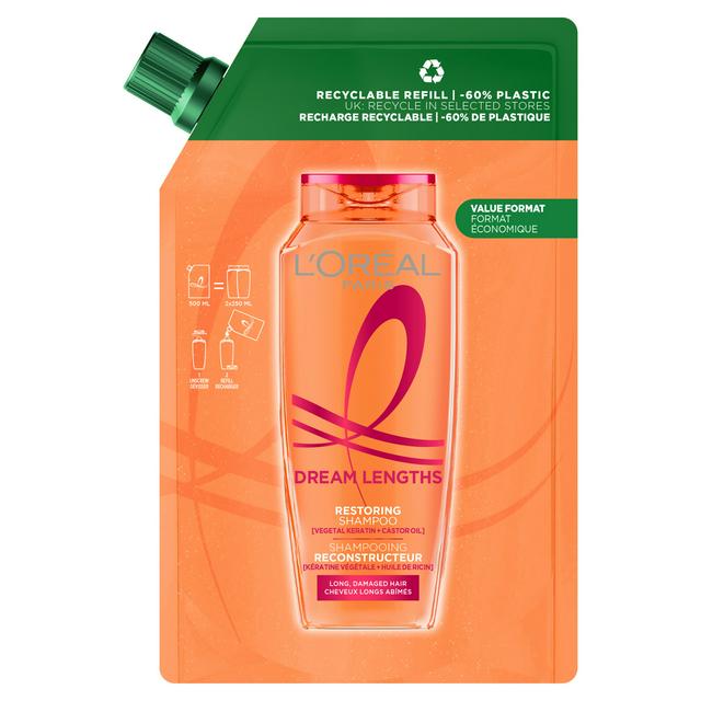 L'Oréal Paris Elvive Dream Lengths Restoring Shampoo Refill Pouch for Long Hair 500ml - gallery image 1
