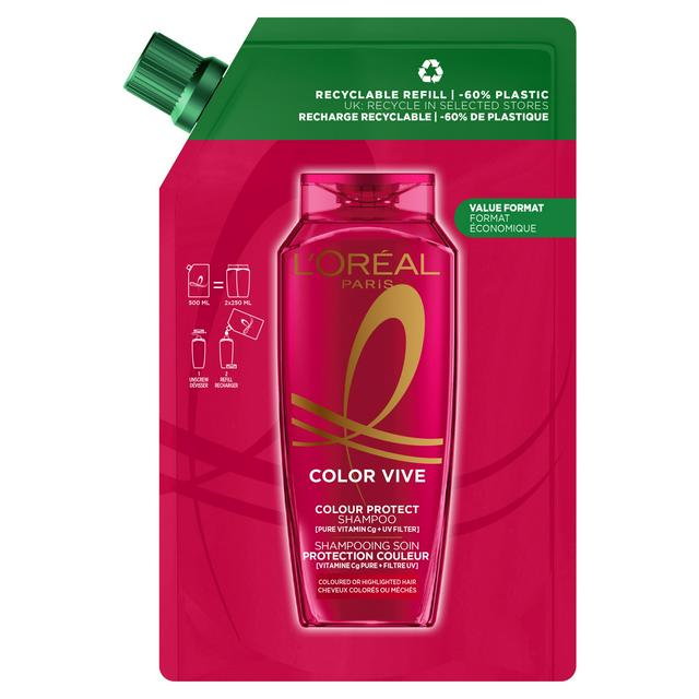 L'Oréal Paris Elvive Colour Protect Shampoo Refill Pouch for Coloured & Highlighted Hair 500ml - gallery image 1