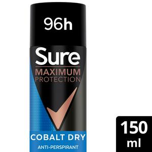 Sure Men Maximum Protection 150ml Cobalt Dry Antiperspirant Aerosol Deodorant Spray