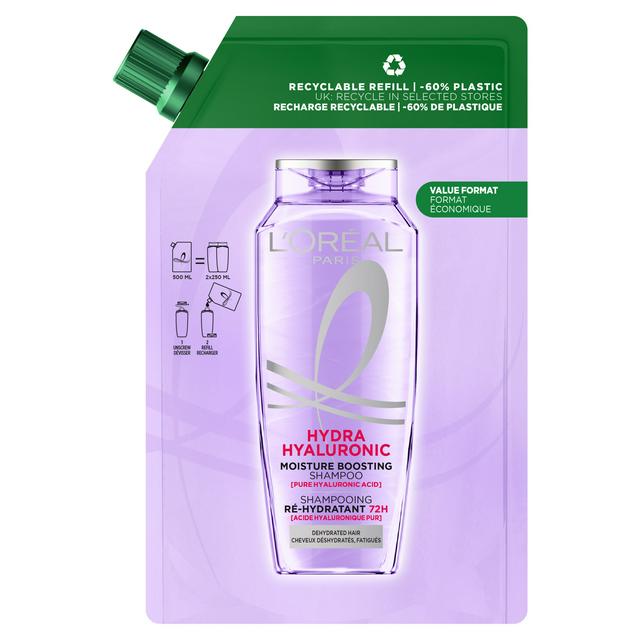 L'Oréal Paris Elvive Hydra Hyaluronic Moisture Boosting Shampoo Refill Pouch 500ml - gallery image 1