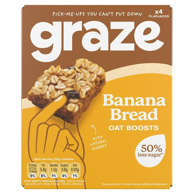 Graze Oat Boosts Flapjacks Banana Bread 4 x 30g