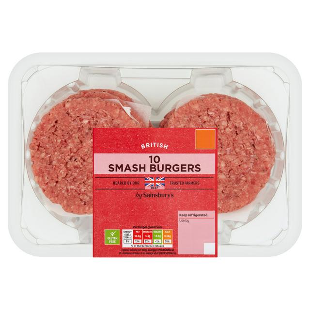 Sainsburys 10 x British Smash Burgers 750g