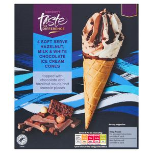 Sainsbury's Hazelnut, Milk & White Chocolate Ice Cream Cones...