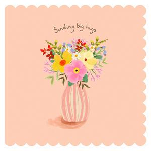 Carlton Thinking of You Card Sending Big Hugs Vase & Flowers Design Greeting Card