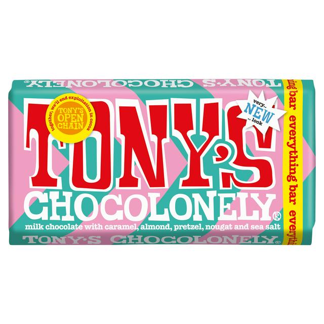 Tony's Chocolonely Milk Chocolate with Caramel, Pretzel, Almond