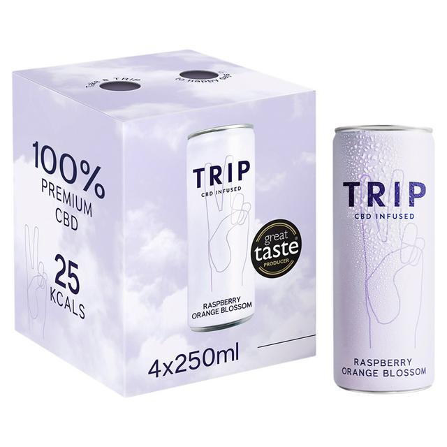 TRIP 4 x 250ml Raspberry Orange Blossom Sparkling Drink - gallery image 1