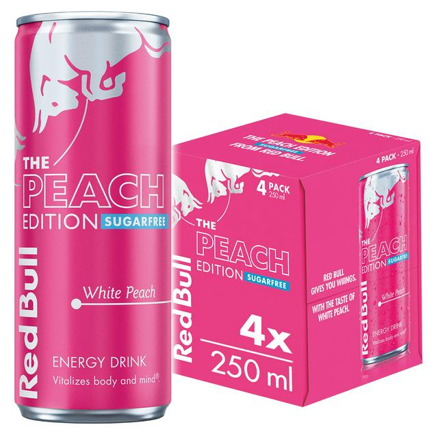 Red Bull Energy Drink Sugar Free White Peach Edition 4 x 250ml - gallery image 1