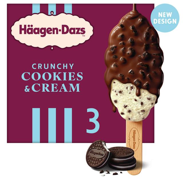 Haagen-Dazs Crunchy Cookies & Cream Ice Cream Sticks 3 x 80ml - gallery image 1