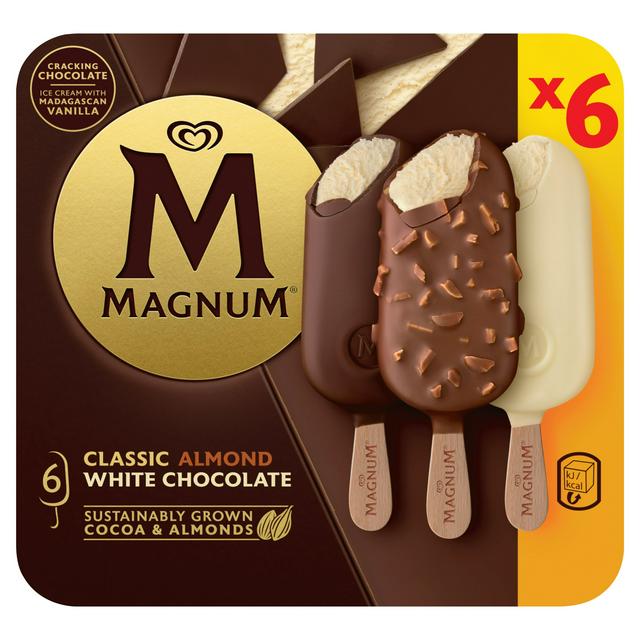 Magnum 6 x Classic Almond White Chocolate Ice Cream Sticks 580ml - gallery image 1