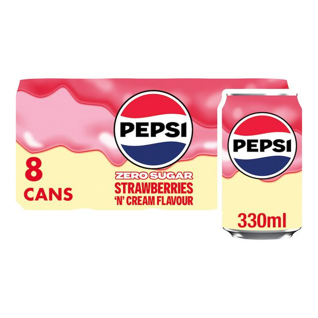 Pepsi トレーディングカードセット 45枚 Pepsi Treats Strawberries N Cream Flavour Cans 8 x 330ml | Sainsbury's