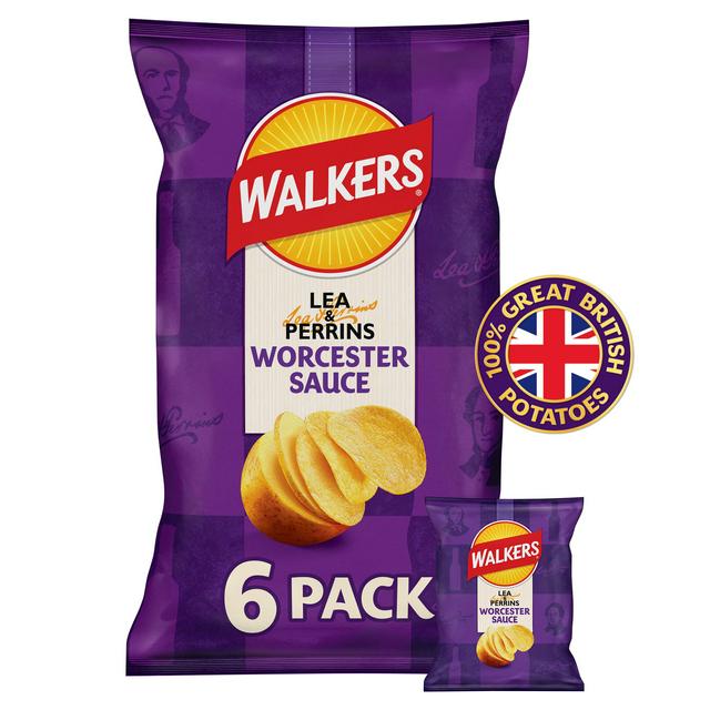 Walkers Worcester Sauce Lea & Perrins Multipack Crisps 6 x 25g - gallery image 1