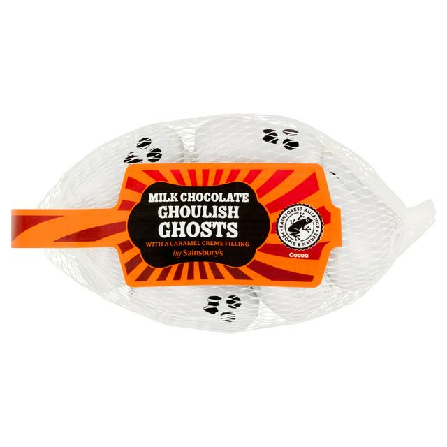 Sainsbury's 72g Milk Chocolate Ghoulish Ghosts with a Caramel Creme Filling Chocolate Bag - gallery image 1