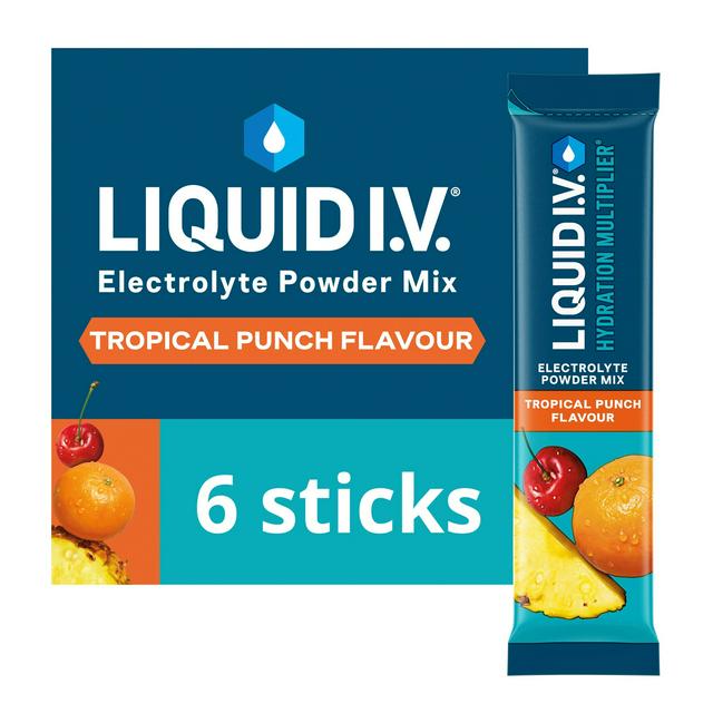 Liquid IV Hydration Multiplier 6 x Sachets Tropical Punch Electrolyte Powder Mix Food Supplement - gallery image 1