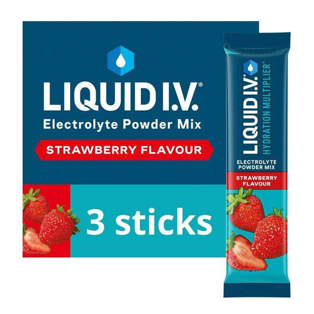 Liquid IV Hydration Multiplier 3 x Sachets Strawberry Electrolyte Powder Mix Food Supplement - gallery image 1