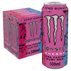 Monster Energy Drink Ultra Fantasy Ruby Red Zero Sugar 4 x 500ml