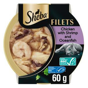 Sheba Fillets Adult Cat Food Tray with Chicken & Fish in Gravy 60g