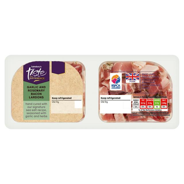 Sainsbury's 160g Rosemary & Garlic Lardons, Taste the Difference - gallery image 1