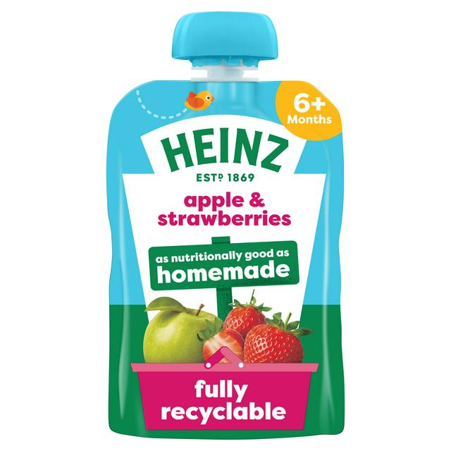 Heinz Apple & Strawberry Baby Food Fruit Puree Pouch 6+ Months 100g - gallery image 1