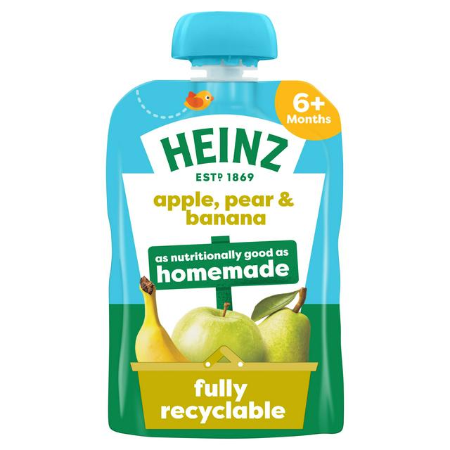 Heinz Apple, Pear & Banana Fruit Puree Pouch Baby Food 6+ Months 100g - gallery image 1