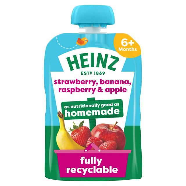 Heinz Strawberry, Banana, Raspberry & Apple Baby Food Fruit Puree Pouch 6+ Months 100g - gallery image 1