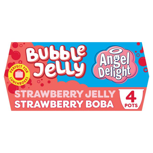 Angel Delight Strawberry Jelly and Strawberry Boba Bubble Dessert Snack Pot x4