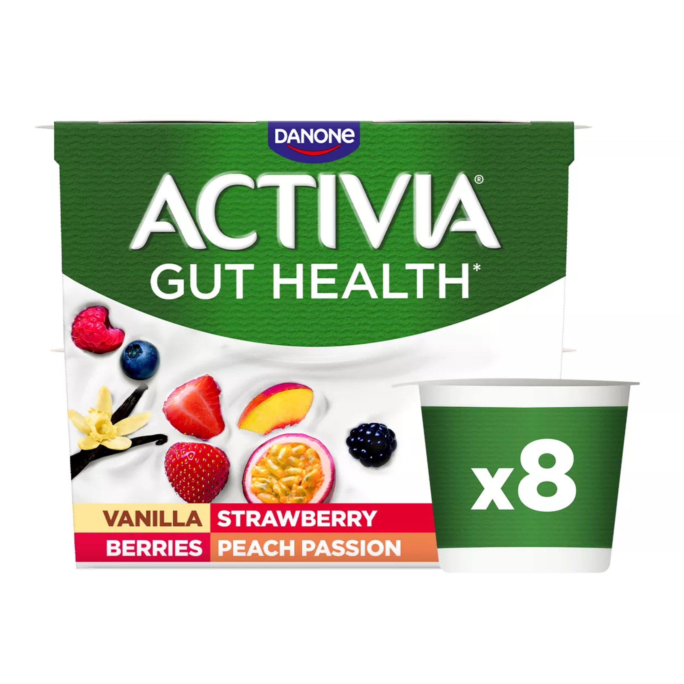 Activia 8 x 115g Vanilla, Peach Passion & Berries Multipack Gut Health Yoghurt