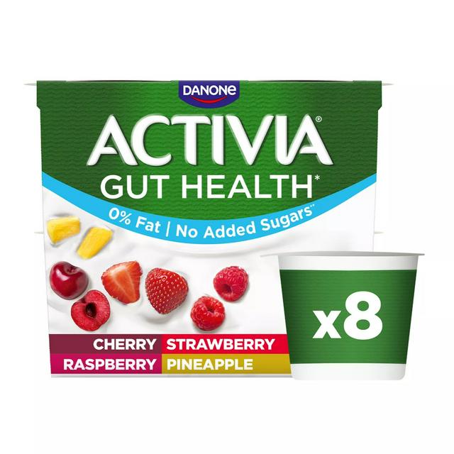 Activia 8 x 115g Strawberry & Mixed Fruit Multipack Fat Free Gut Health Yoghurt - gallery image 1