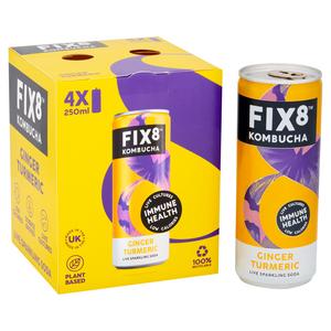 Fix8 Kombucha Ginger Turmeric Live Sparkling Soda 4 x 250ml - gallery image 2