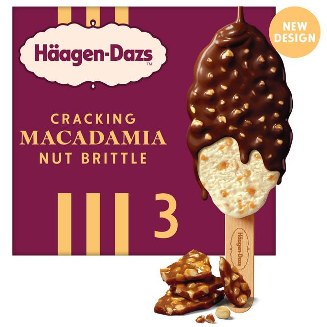 Haagen-Dazs Cracking Macadamia Nut Brittle Ice Cream Bars 3 x 80ml - gallery image 1