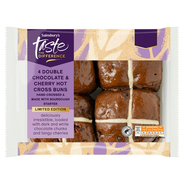 BUNさん専用④ Sainsbury's 4 Double Chocolate & Cherry Hot Cross Buns Limited