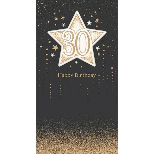 Carlton Happy 30th Birthday Gold Stars Black Background Carlton Greeting Card - gallery image 1
