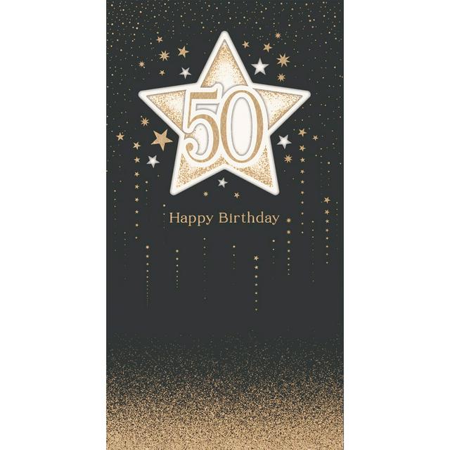 Carlton Happy 50th Birthday Gold Stars Black Background Carlton Greeting Card - gallery image 1