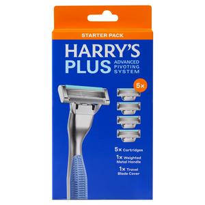 Harry's Plus Mens Razor Blades 1 x Metal Razor Handle + 10 x Blade Cartridges Tide Advanced Pivoting System Box