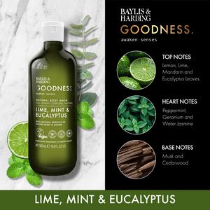 Baylis & Harding 500ml Goodness Awaken Lime, Mint & Eucalyptus Body Wash - gallery image 4