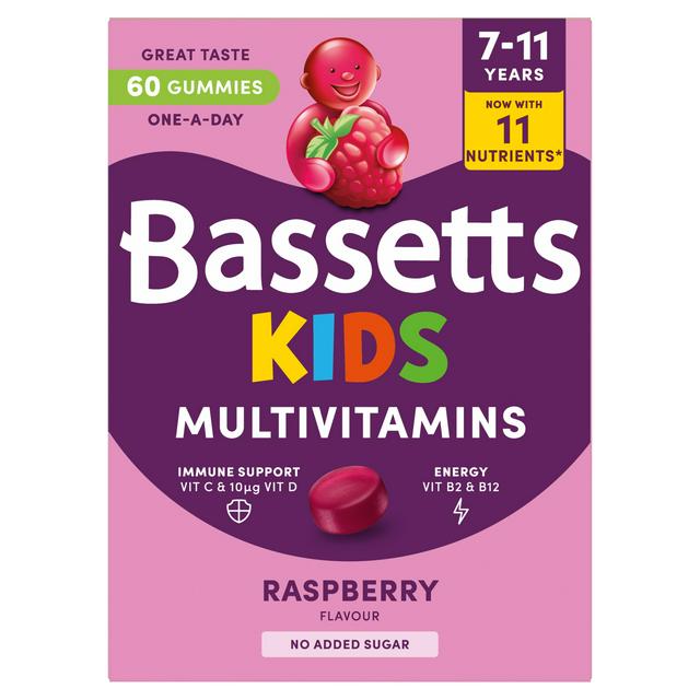 Bassetts 60 x Raspberry Flavour 7 to 11 Years Kids Multivitamin Gummies - gallery image 1