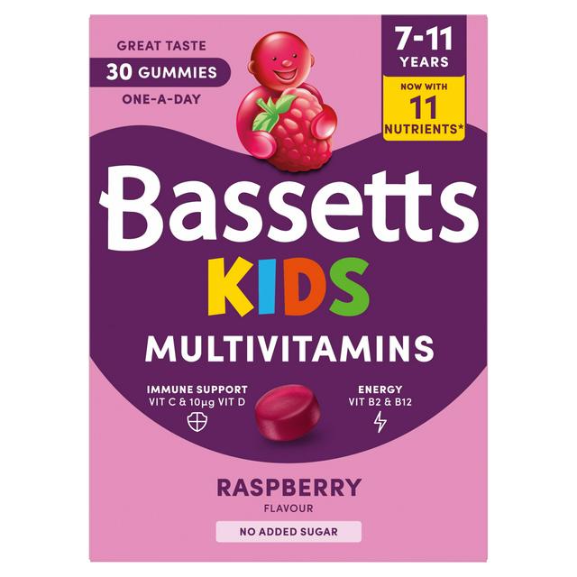 Bassetts 30 x Raspberry Flavour 7 to 11 Years Kids Multivitamin Gummies - gallery image 1