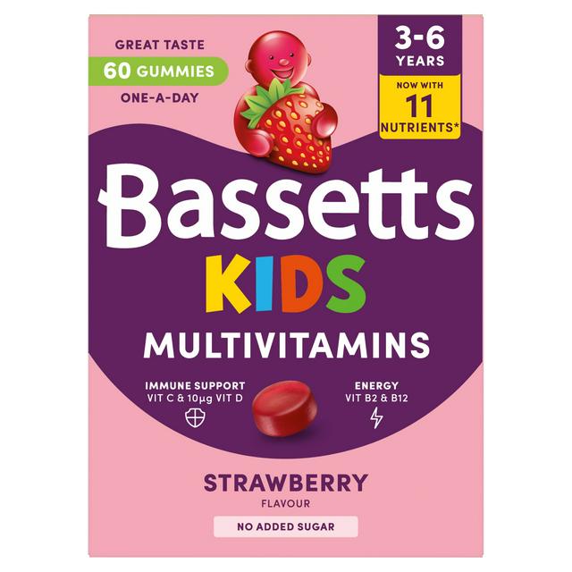 Bassetts 60 x Strawberry Flavour 3 to 6 Years Kids Multivitamin Gummies - gallery image 1