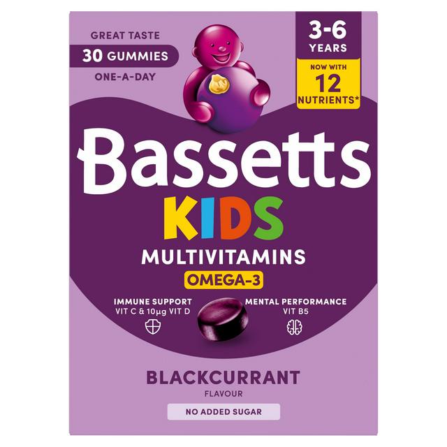 Bassetts 30 x Omega 3 Blackcurrant Flavour 3 to 6 Years Kids Multivitamin Gummies