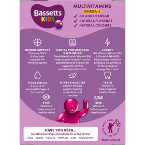 Bassetts 30 x Omega 3 Blackcurrant Flavour 3 to 6 Years Kids Multivitamin Gummies - gallery image 3