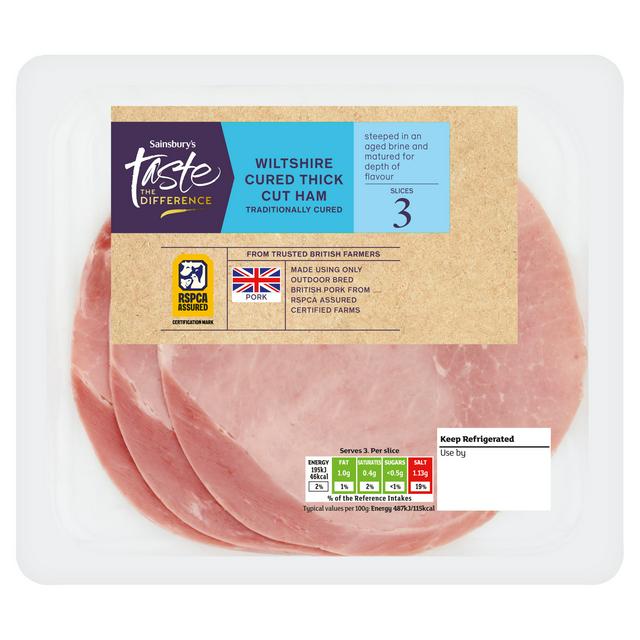 Taste the Difference Sainsbury's 3 x Wiltshire Cured Thick Cut Ham Slices, Taste the Difference 120g