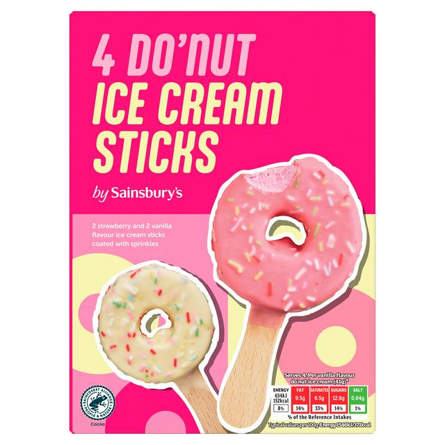 Sainsbury's 4 x 55ml Do'nut Ice Cream Sticks - gallery image 1