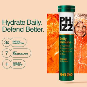 Phizz Daily Immune+ 20 x Orange, Hydration, Immunity, Electrolytes & Vitamins Effervescent Tablets - gallery image 2