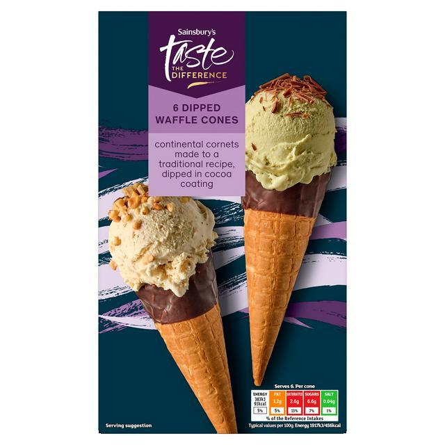 Sainsbury's 6 x Dipped Waffle Cones, Taste the Difference - gallery image 1