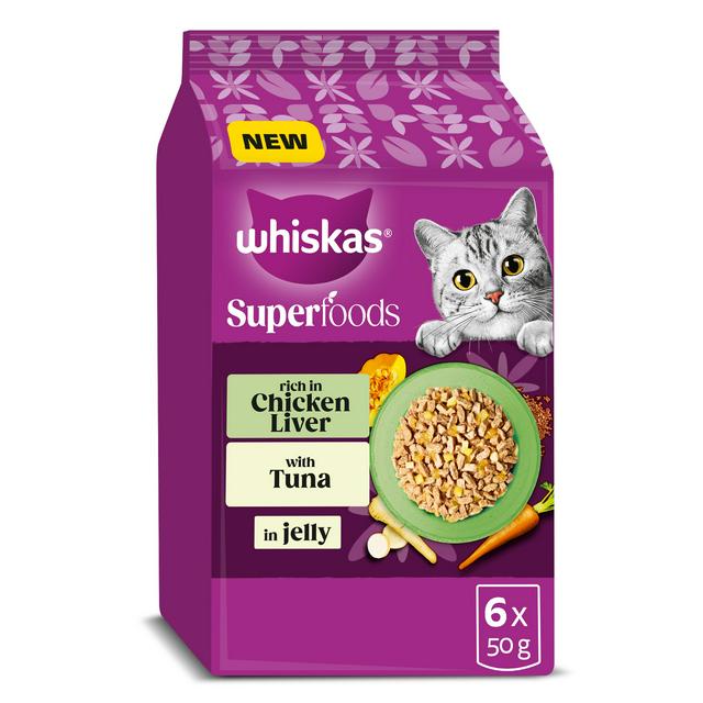Whiskas Superfoods 6 x 50g 1+ Mixed Selection in Jelly Wet Cat Food Pouches - gallery image 1