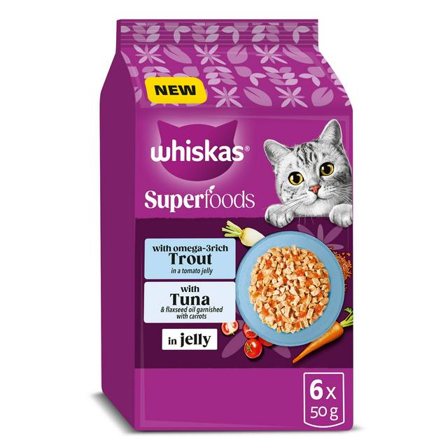 Whiskas Superfoods 6 x 50g 1+ Fish in Jelly Wet Cat Food Pouches - gallery image 1